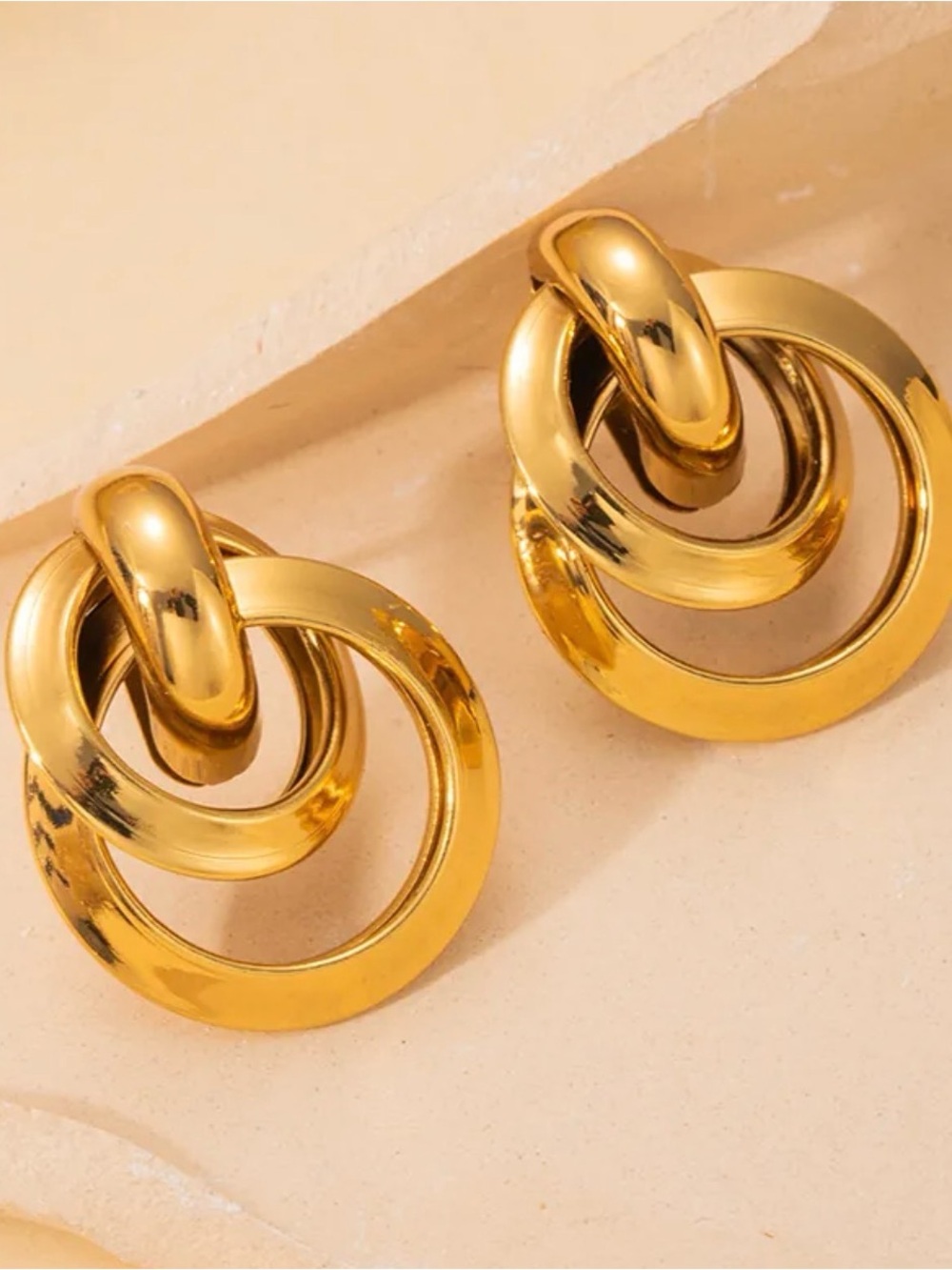 18k Gold chunky Double Hoop Knot Statement Earrings - Women Jewelry